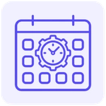 Ícone minimalista de uma folha de calendário com um relógio integrado na cor roxa, em estilo linear com cantos arredondados, representando uma agenda inteligente.