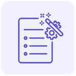 Ícone minimalista de uma folha de documento com uma varinha mágica de automação na cor roxa, em estilo linear com cantos arredondados, representando automação de geração de propostas.