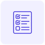 Ícone minimalista de uma lista de tarefas com caixas de seleção marcadas na cor roxa, em estilo linear com cantos arredondados, representando gestão de tarefas.