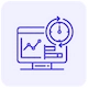 Ícone minimalista 2d na cor #4d3afc representando relatórios em tempo real na automação de processos inteligente.