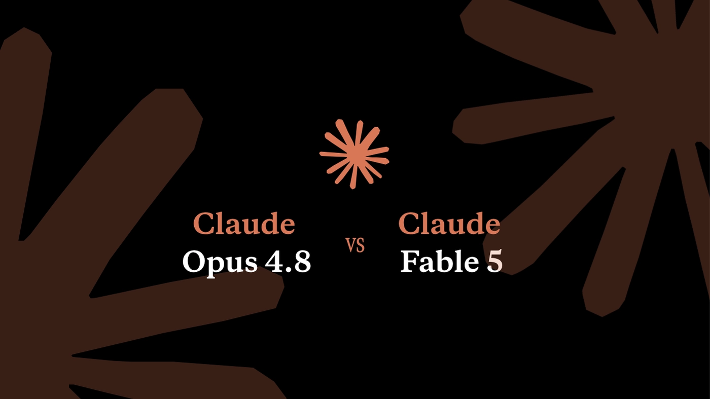 Capa comparativa entre Claude Opus 4.8 e Claude Fable 5 com fundo preto, ícone da Anthropic em destaque e texto centralizado, focada em migração de operação para empresas.